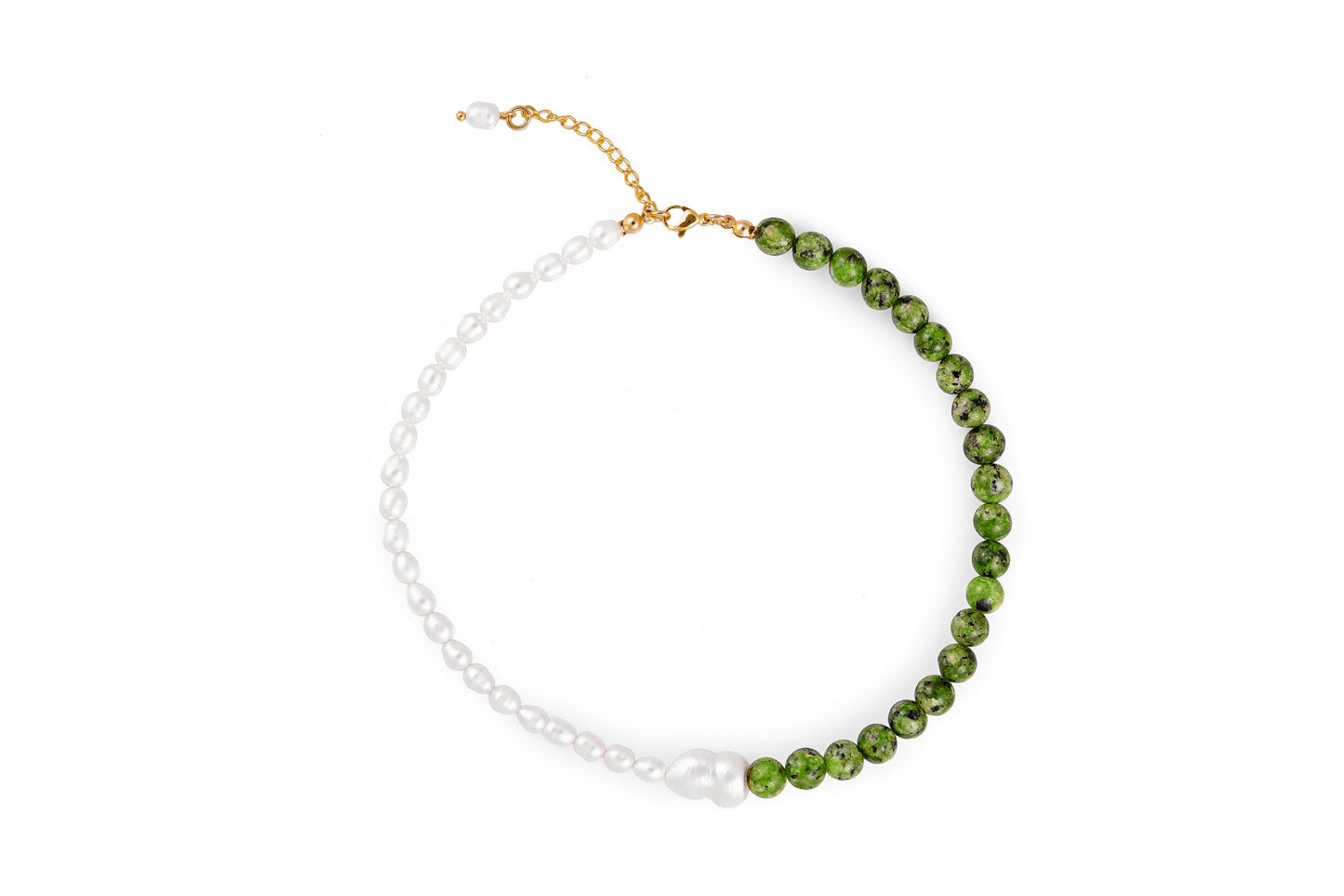 Collar Gaia. Jaspe verde y Perlas.