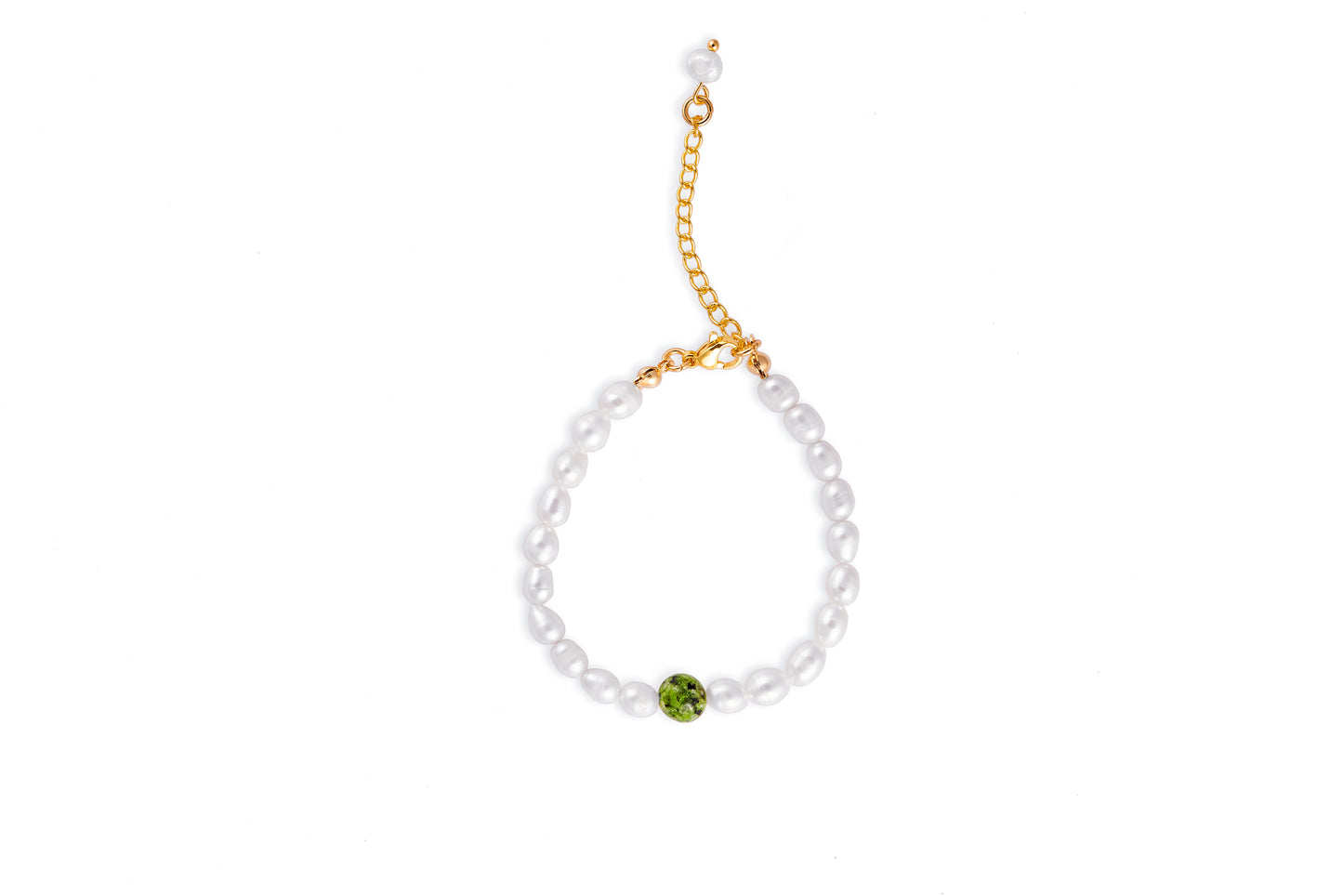 Pulsera Gaia. Jaspe verde y perlas